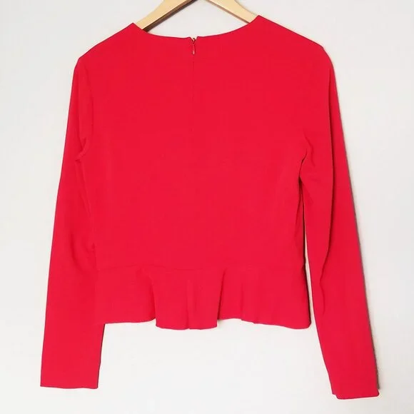 A.L.C. Women's Ann Long Sleeves Shirt Blouse Top 2 Red Peplum Crepe Zipper $325 - Picture 6 of 16